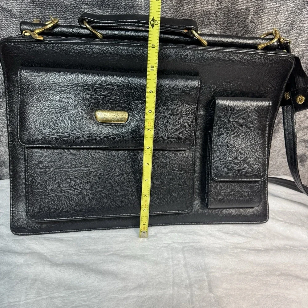 Pierre BALMAIN Paris Vintage Leather Briefcase Black Gold 80s Laptop Bag